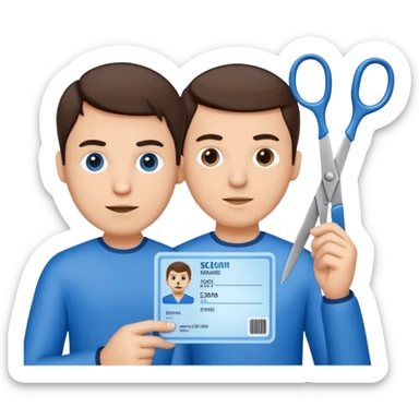 Scissors cutting a man ID card in 2 parts.hyper realistic sticker