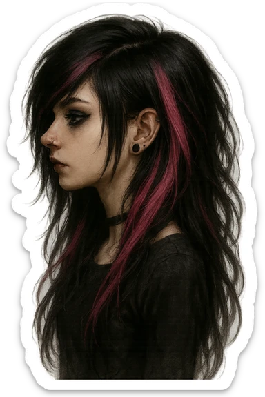 emo girl profile, pink streaks in hair, no background sticker