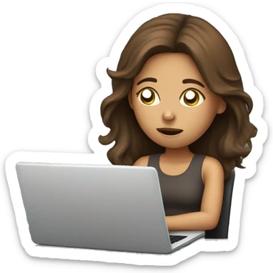 Exhausted brown hair girl working with laptop  sticker