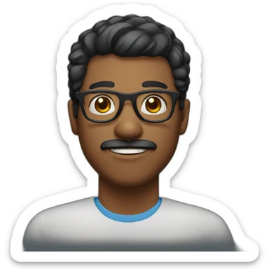 dark skin latino man short hair with glases and moustache sticker