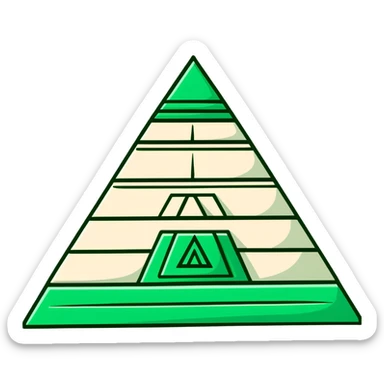 Maya pyramid symbol - inbox overflow, precise geometric lines, ONLY white and deep green colors, no other colors, flat design, hieroglyphic style sticker