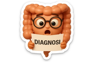 EMOJI STILE IPHONE DI UN INTESTINO CON GLI OCCHIALI CHE LEGGE UN FOGLIO CON LA SCRITTA DIAGNOSI, ESPRESSIONE STUPITA IN VOLTO, IPERREALISTICO 4K sticker