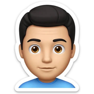 Emoji masculino em estilo 3D / cartoon realista, com pele morena clara, cabelos pretos bem penteados com gel, fios alinhados e com brilho, olhos pretos expressivos, sobrancelhas bem definidas, rosto jovem, expressão simpática e confiante, traços suaves e harmoniosos, sem barba sticker