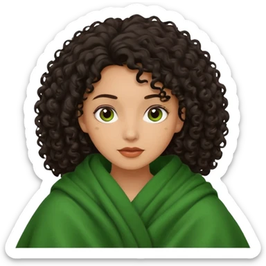 Dark curly hair lady inside a green dark blanket sticker