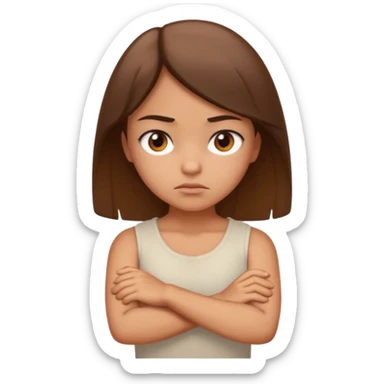 A lightly tanned girl scowling with arms crossed sticker
