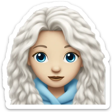 a long haired girl with her all white cat with blue eyes and long fur sticker