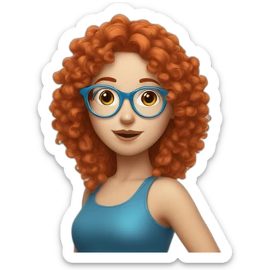 a white girl with curly red hair and blue glasses blowing a kiss sticker