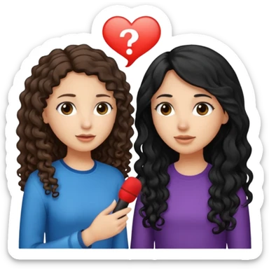 two girls, one girl have a long curly brown hair and the other have a straight black hair, they face to face practice speaking  sticker