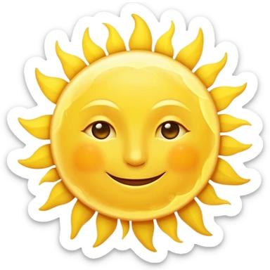 big sun with small tiny yellow moon moon beside it  tiny moon beside it smiling sticker
