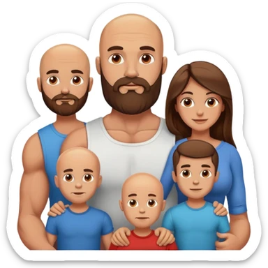 Muscular Bald beard men with his wife long brown hair and 3 boys sticker