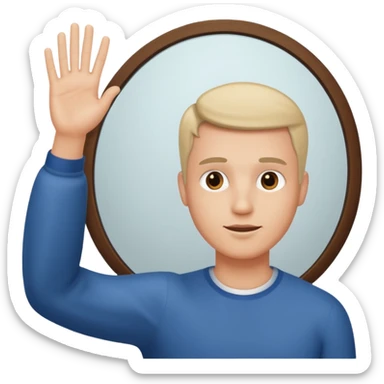 An man looking into a mirror holding his hand up sticker