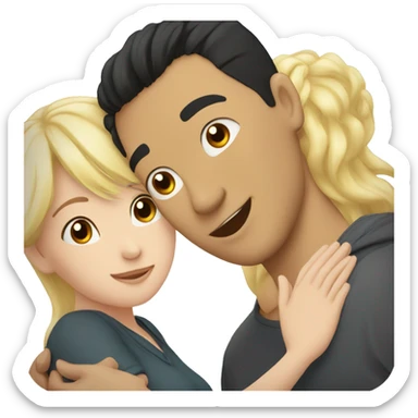 hug to blonde woman and light skined asian man with black hair sticker