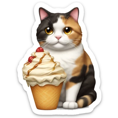 Realistic Fat calico cat with sundae sticker