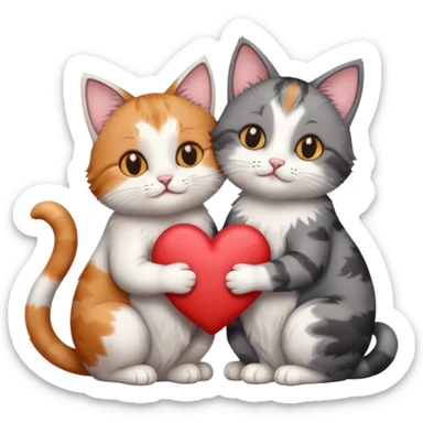 Cat hugging smaller cat they hold heart sticker