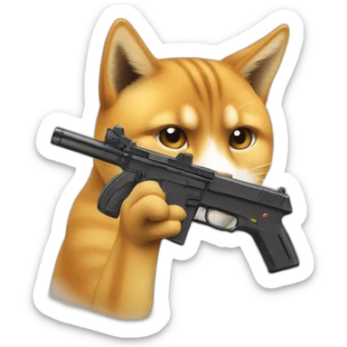cat with gun like doge_gun emoji (doge gun https//emoji.gg/emoji/1311-doge-gun) btw make it look left and copy dogo emoji sticker