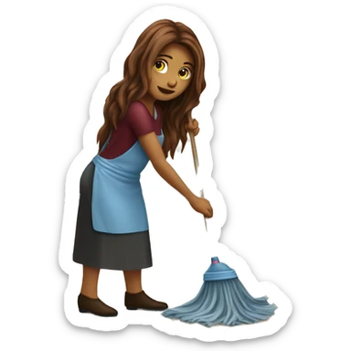 Beautiful burgundy long haired woman mopping the floor sticker