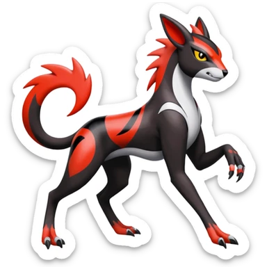 Colorful Meloetta-Houndour-Guilmon-Darkrai-Pokémon-Fakémon-fusion-hybrid-creature with abstract markings sticker