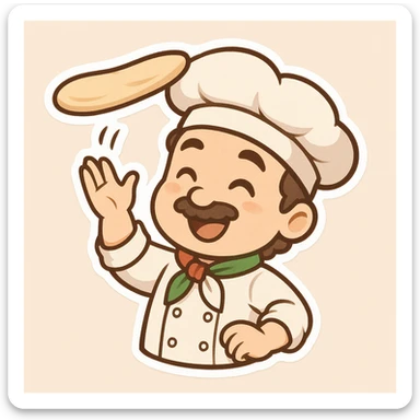 smiling Italian chef spinning pizza dough sticker