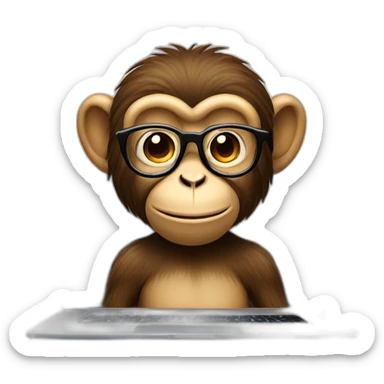 monkey with glasses and beard behind a laptop 2 sticker