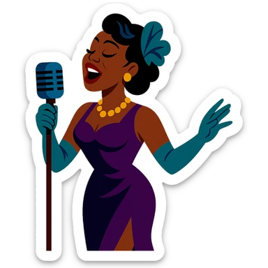 black jazz singer wearing a glamorous 1940s dress sticker