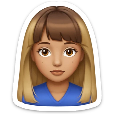 brown hair blonde highlights bangs tan skin girl mole above lip brown eyes sticker