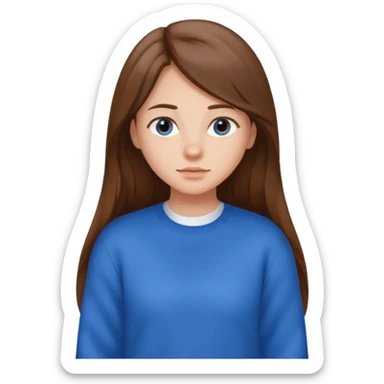 crea una ragazza giovane con i capelli marroni lunghi, una camicia bianca e un maglioncino blu sticker