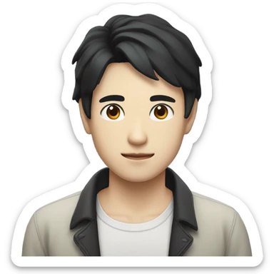 man from japan with white skin and black hair, wear casual shirt , closeout face sticker