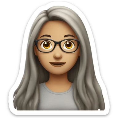 A girl with brown long hair and grey round glasses sticker