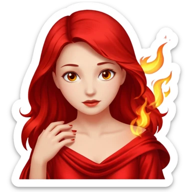 Woman slowly letting red silk fall from her shoulders, firelight flicker sticker