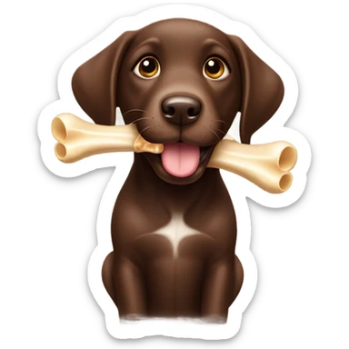 Chocolate lab puppy celebrating success with bone sticker