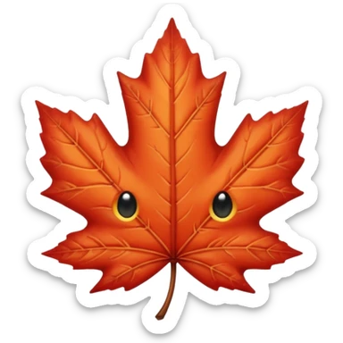 emoji, feuille d'érable couleur vermeille, deux yeux ronds noirs brillants sticker