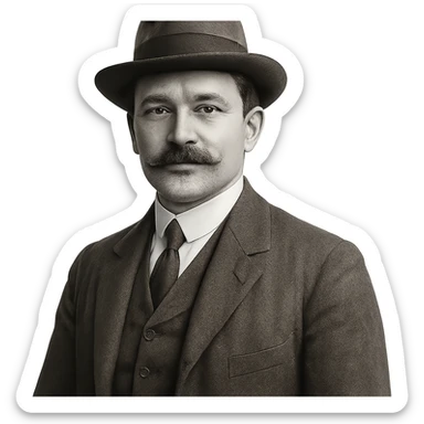 a German man with a mustache and hat in classic style sticker
