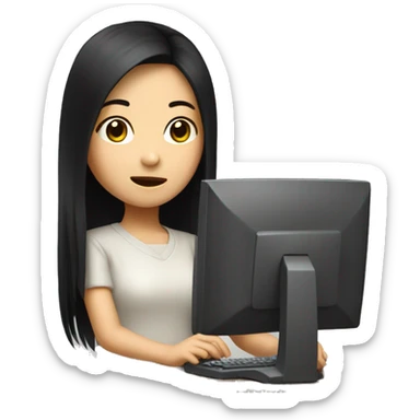 short asian girl with black long hair coding computer sticker