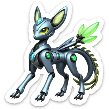  Exotic Organic Mechanical Futuristic Cyborg-Cyber-Meloetta-Zygarde-Zeraora-Protogen-Palkia-hybrid-fusion-Fakémon-creature, full body sticker