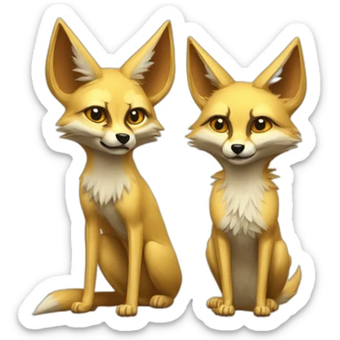 Jackal with gold furr huging grumpy fennec fox sticker