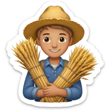boy farmer, hug a bundle of straw sticker