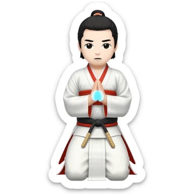 kneeling samurai in all white kimono sticker
