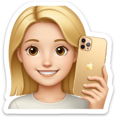 Girl with side part and edges smiling with an iPhone 14 Pro Max gold  sticker