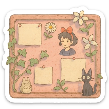 pink pin board ghibli-inspired illustration sticker