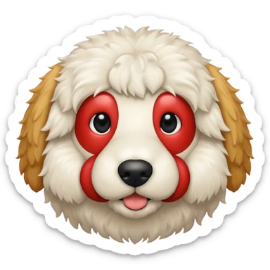 Can you make me an emoji of a white mini golden-doodle no brown in his fur with black eyes? sticker