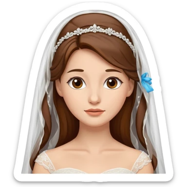 Blonde skin bride with a long veil with brown hair with a chin on her face sticker