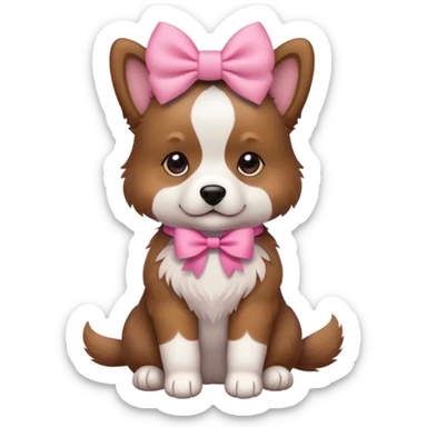 dog with pink bow sitting pose sticker