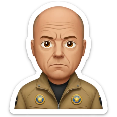 Create a realistic portrait of Hank Schrader in a DEA jacket with determined look. sticker