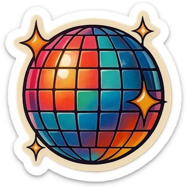 retro sticker of a disco ball with sparkles sticker