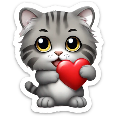 pallas cat holding a heart, comic style sticker