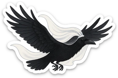 a black raven in flight, draped in a flowing white wedding veil, whimsical, transparent background sticker
