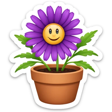 single purple daisy flower pot sticker