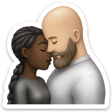White girl brunette kissing black bald man with beard sticker