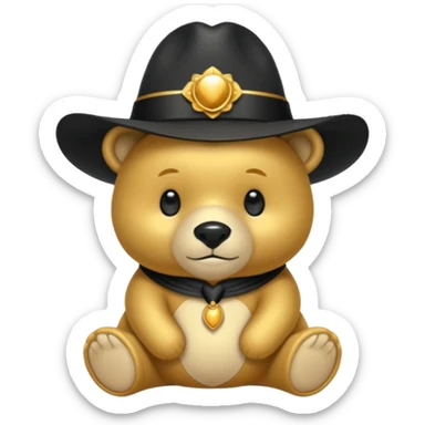 Oso dorado con un sombrero elegante    negro y  en   su cuello un moño negro 🎩 sticker