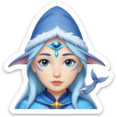 Frost wizard woman cheek painted with a dolphin below eye with Asian eyes sticker